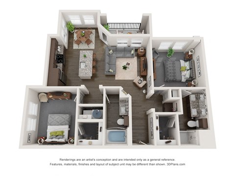 Floor plan for 2 beds, 2 baths, 1082 sqft